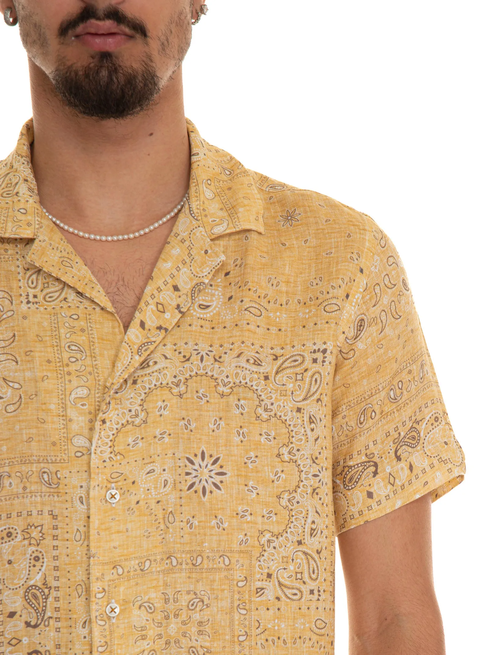 Camicia lino manica corta Giallo Vincenzo De Lauziers Uomo