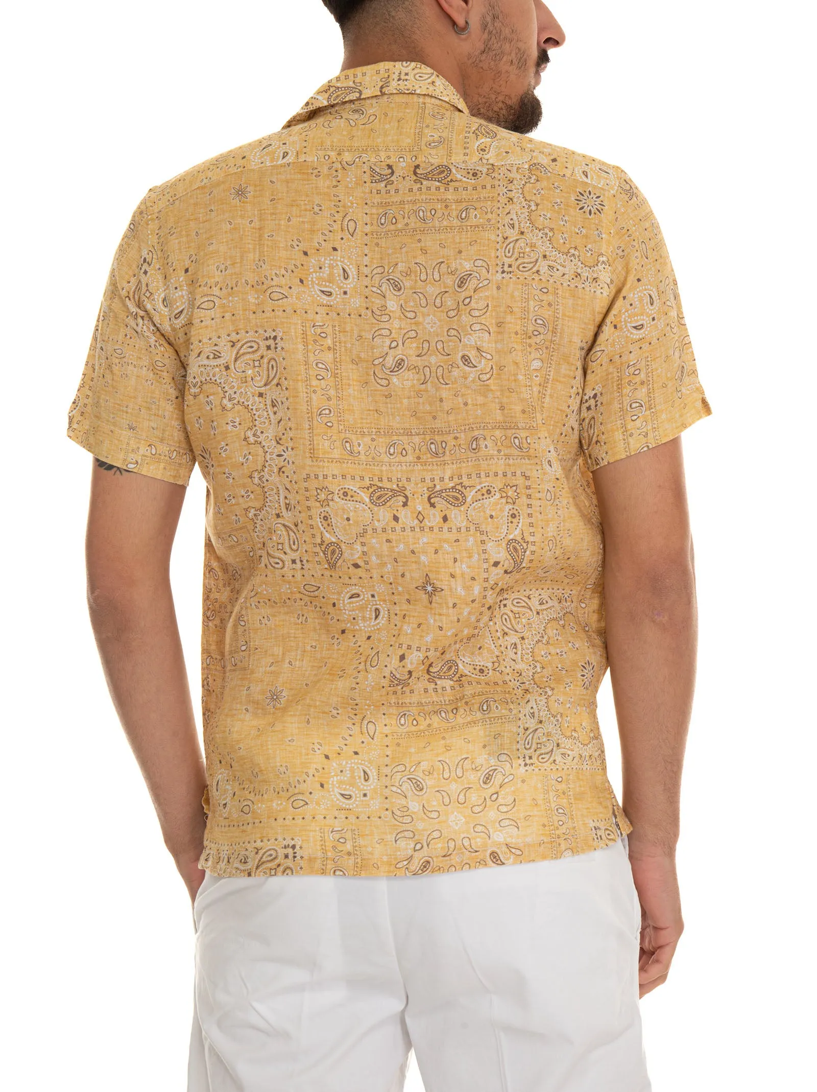 Camicia lino manica corta Giallo Vincenzo De Lauziers Uomo