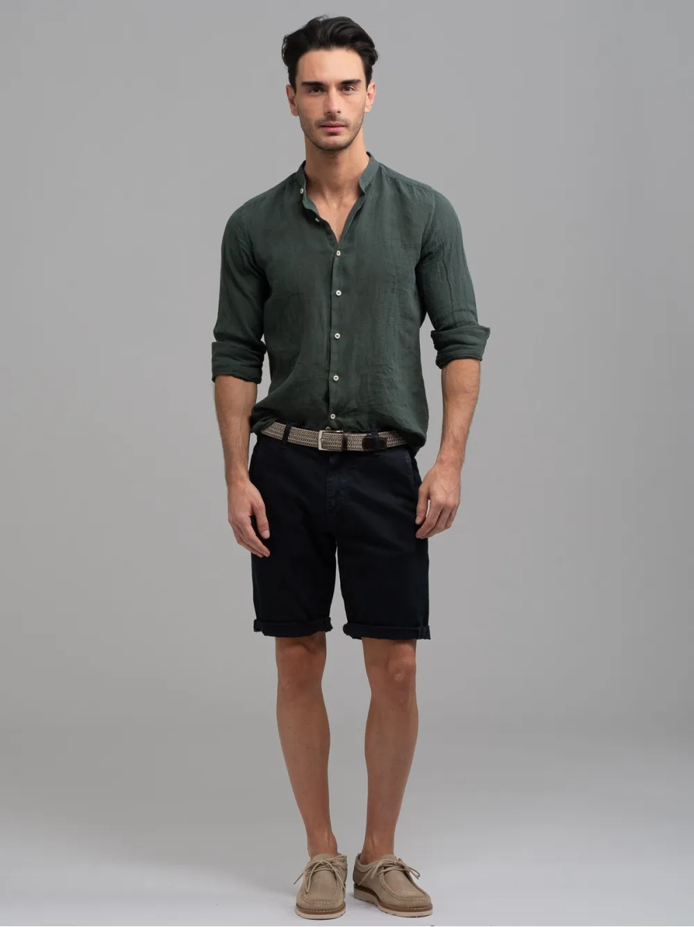 Camicia uomo di lino collo coreano