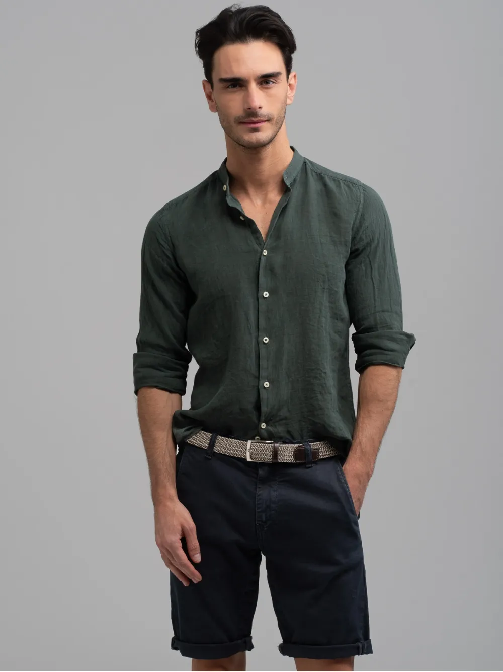 Camicia uomo di lino collo coreano