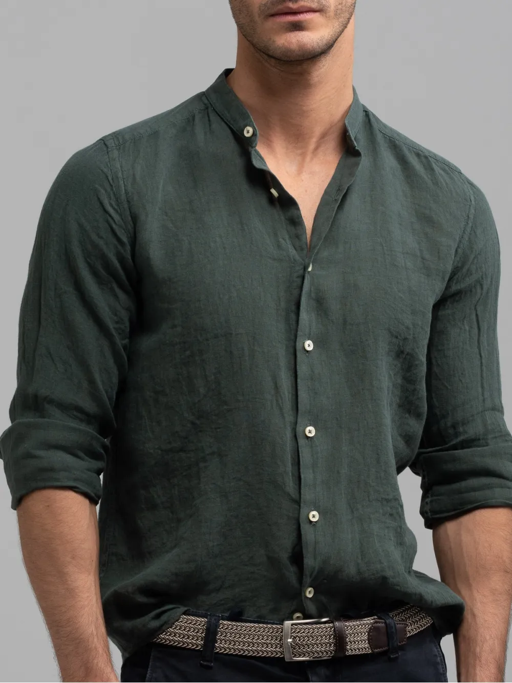 Camicia uomo di lino collo coreano