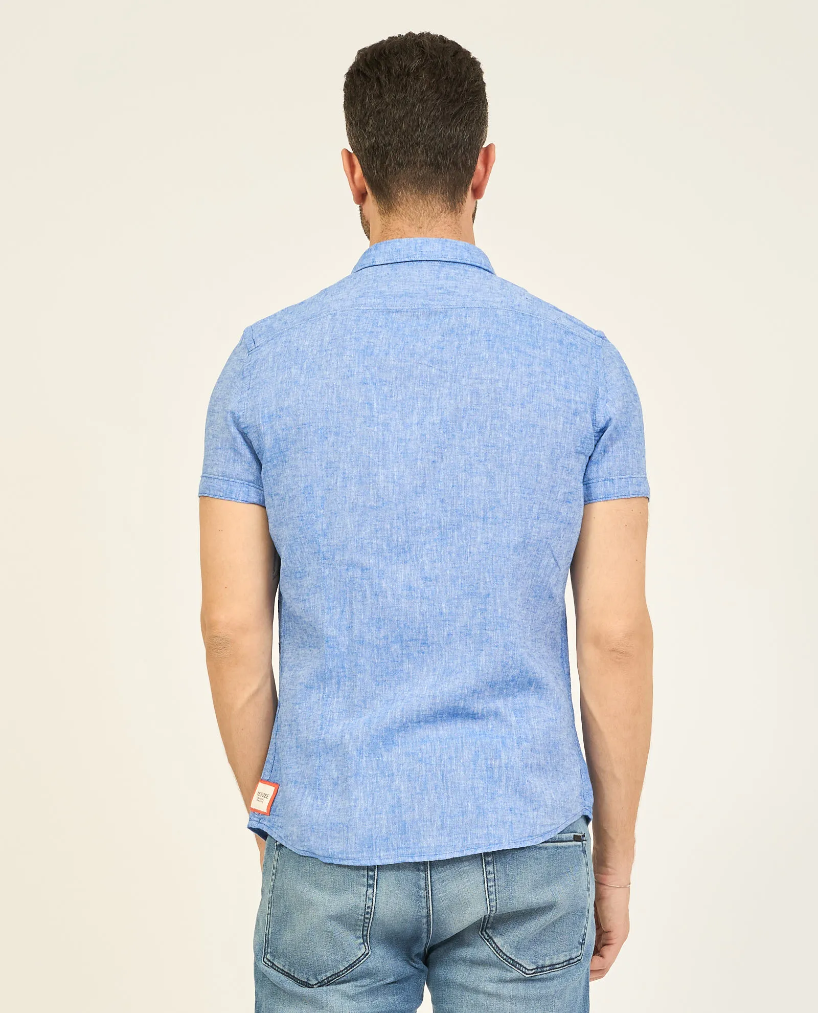 Camicia uomo Yes Zee in lino con tasche applicate