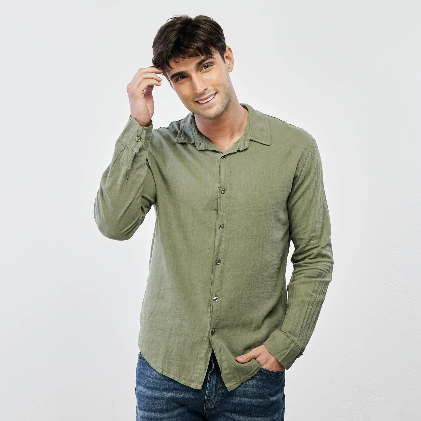 Camicia verde in lino