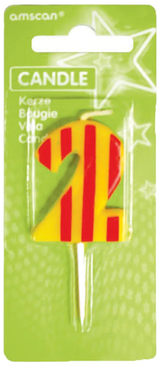 Candela numero di festa 2 Per torte rosso-giallo a strisce