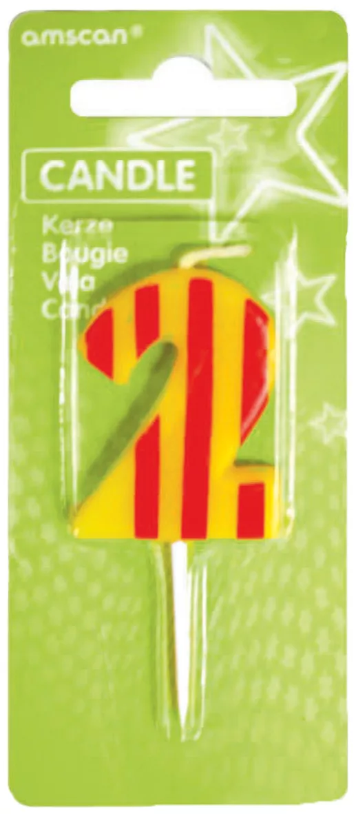 Candela numero di festa 2 Per torte rosso-giallo a strisce
