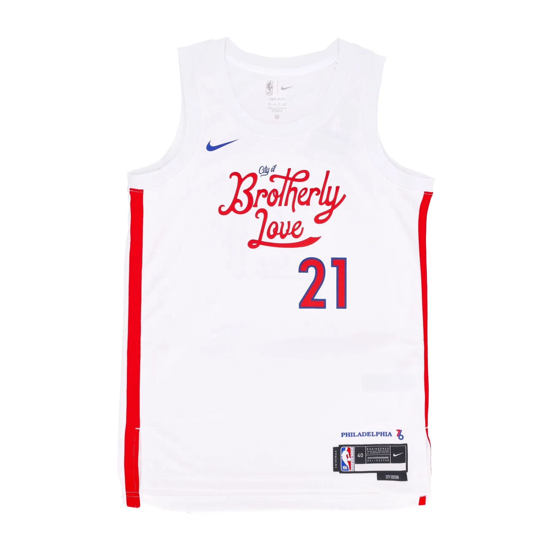 Canotta Basket Uomo Nba City Edition 22 Dri-fit Swingman Jersey No 21 Joel Embiid Phi76e White