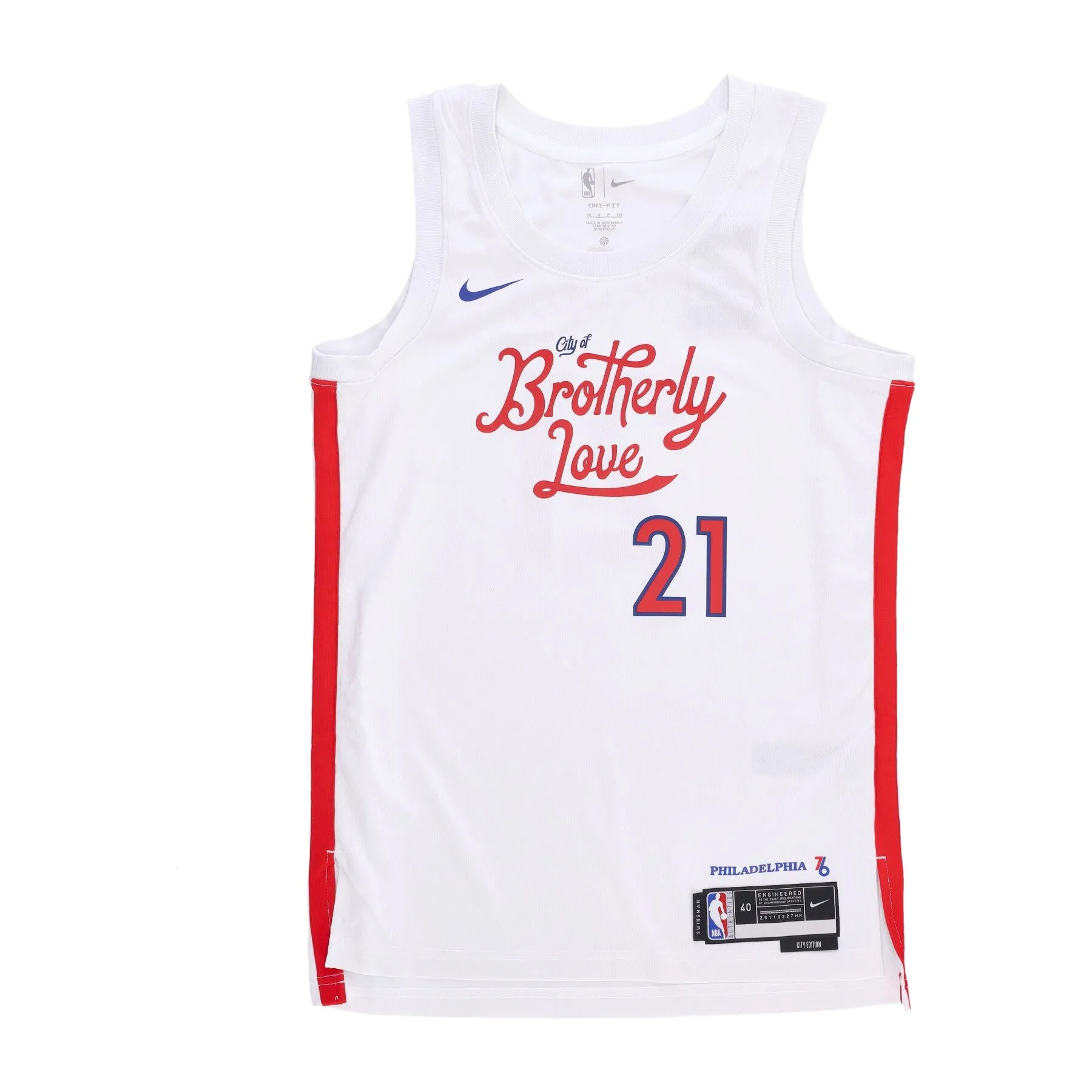 Canotta Basket Uomo Nba City Edition 22 Dri-fit Swingman Jersey No 21 Joel Embiid Phi76e White