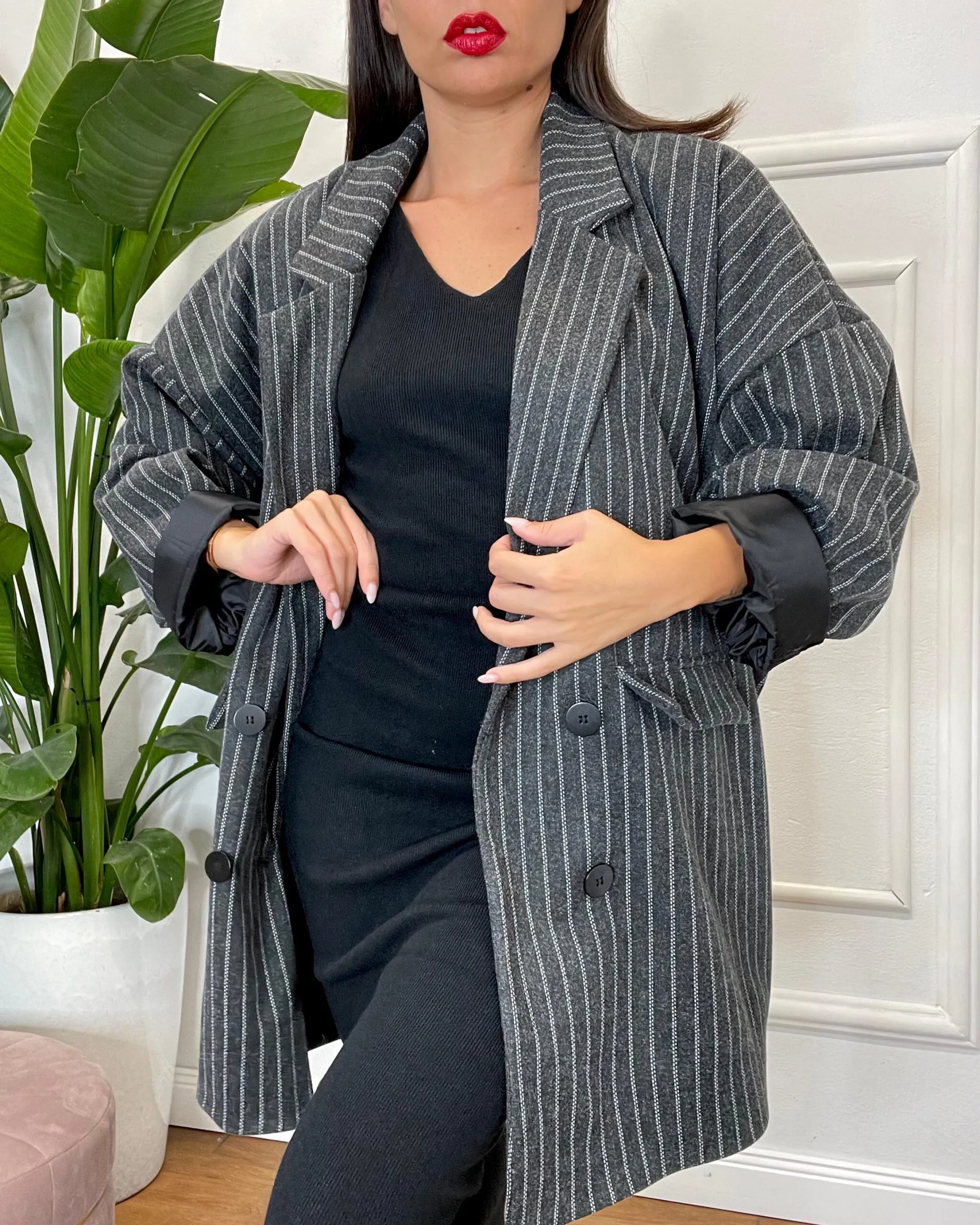 CAPPOTTO IN PANNO GESSATO 369 grigio