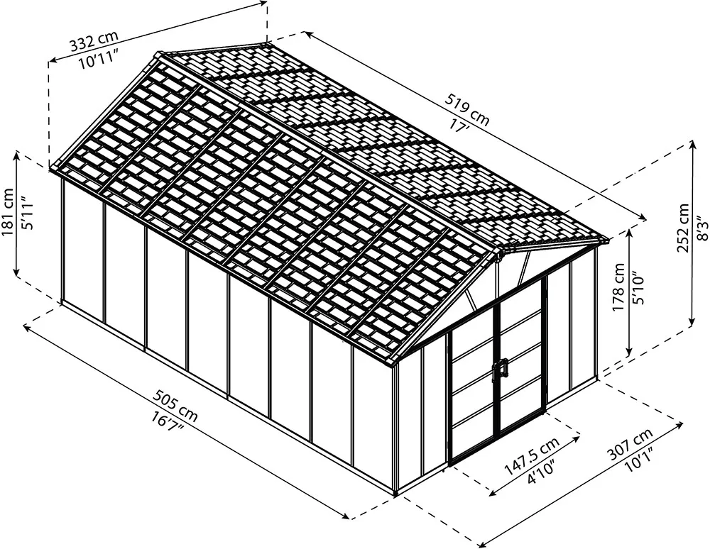 Casetta da giardino in metallo Palram Yukon antracite sp 10 mm H252xL519xP332 cm
