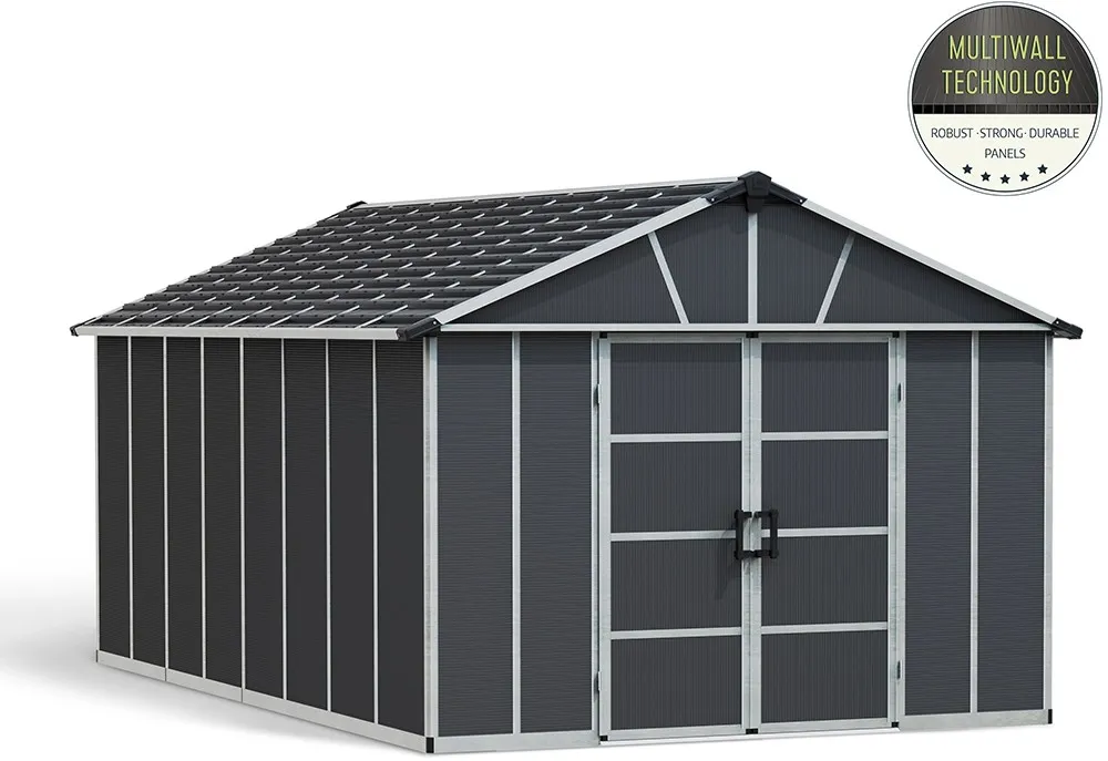 Casetta da giardino in metallo Palram Yukon antracite sp 10 mm H252xL519xP332 cm