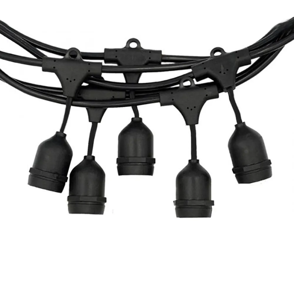 Catena di luci pendente 10 metri per 10 lampadine E27 IP54 Nera Wisdom