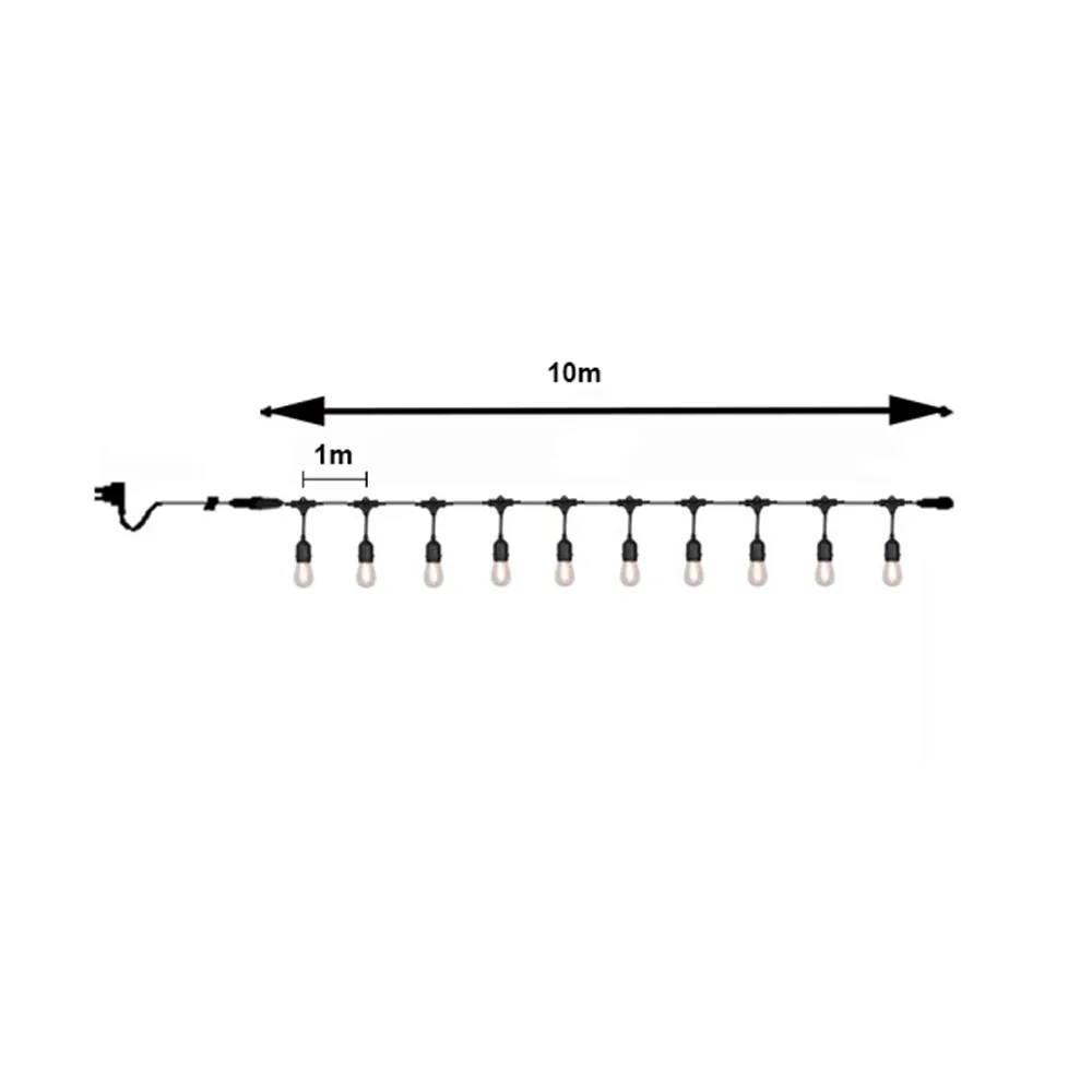 Catena di luci pendente 10 metri per 10 lampadine E27 IP54 Nera Wisdom