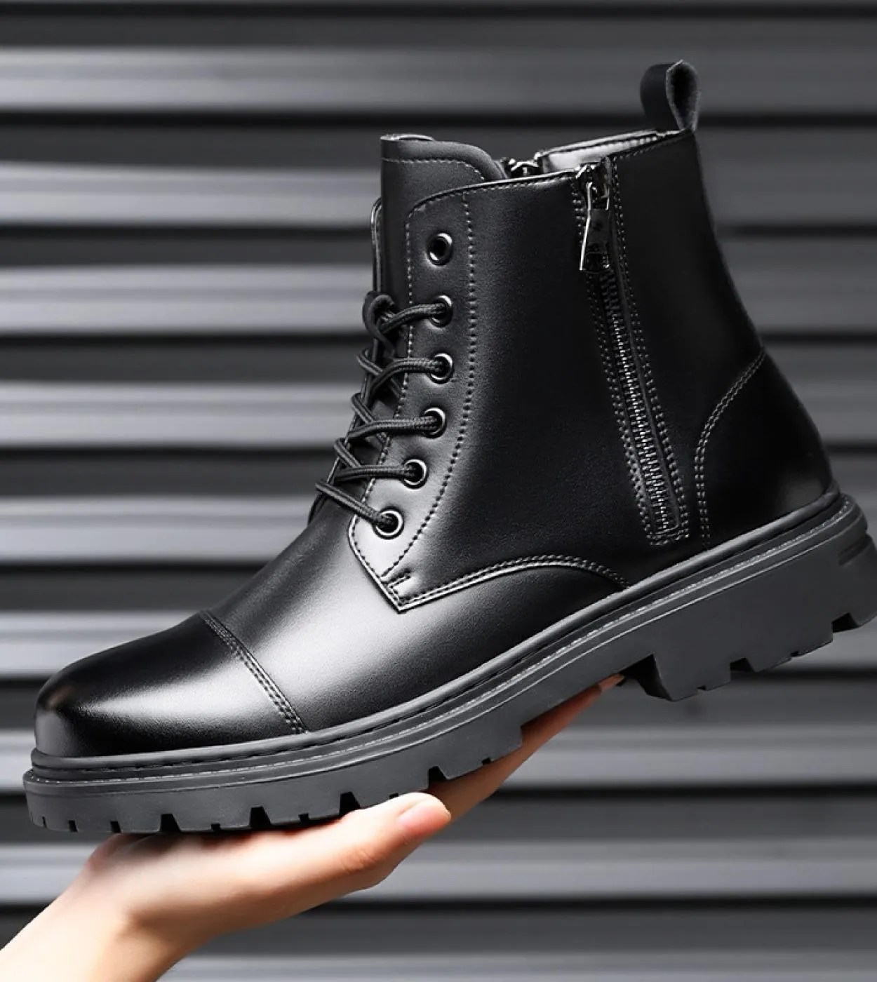 Cerniera Stivali da moto da uomo British High Top Mens Matin Booties Suola spessa Solid Scarpe casual da uomo allapertomotocicl