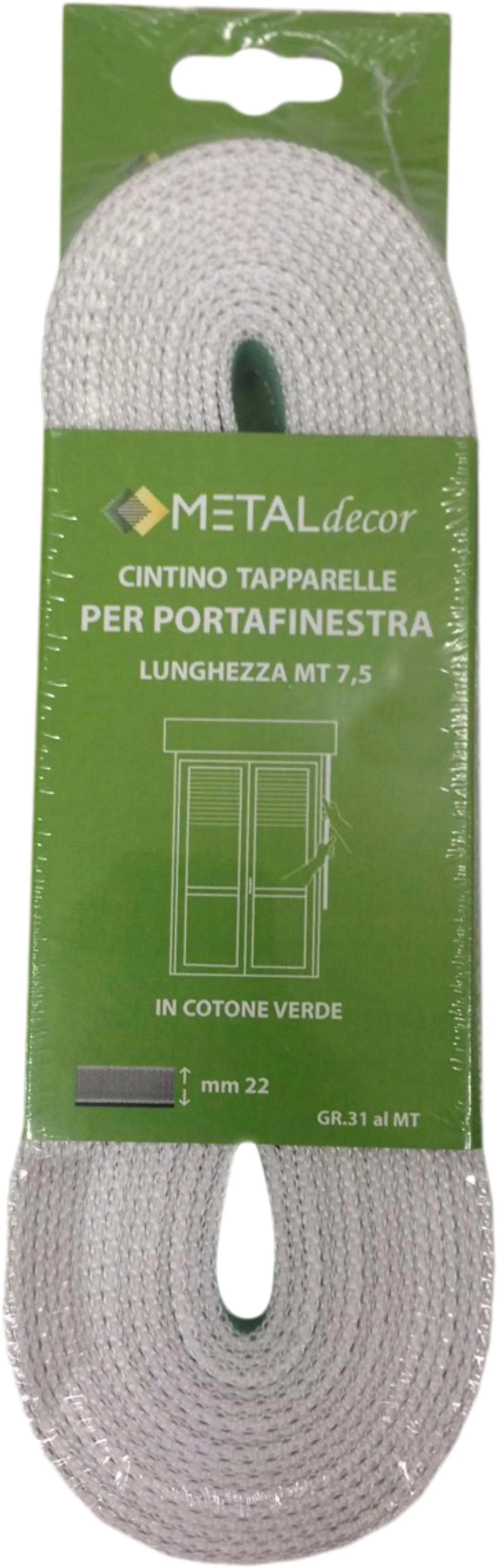 Cintino tapparella per portafinestra in cotone verde 22 mm x 7,5mt 31 gr
