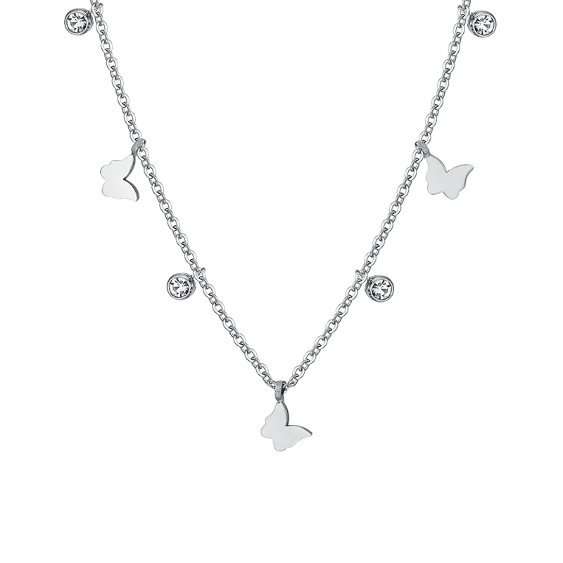 COLLANA DONNA IN ACCIAIO FARFALLE E CRISTALLI