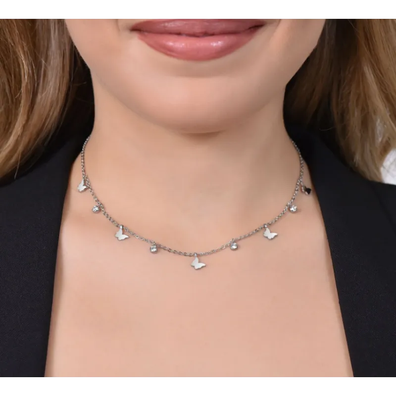 COLLANA DONNA IN ACCIAIO FARFALLE E CRISTALLI