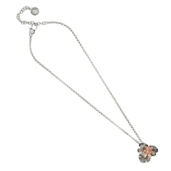 Collana in argento brunito con fiore di ninfea placcato oro rosa    