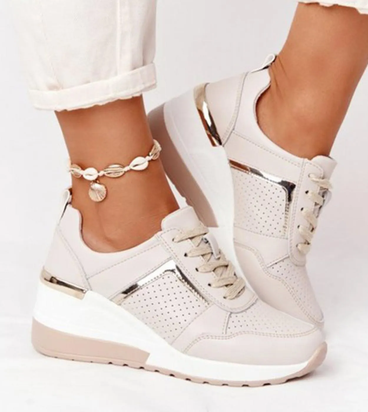 Comemore Sneakers 2022 Laceup Wedge Sports Shoes For Women Womens Vulcanized Shoe Casual Platform Ladies Sneaker Tennis