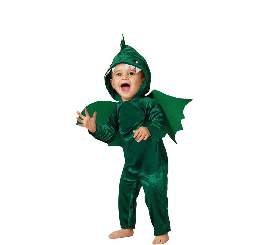 Costume da drago verde con cappuccio e ali per bambino