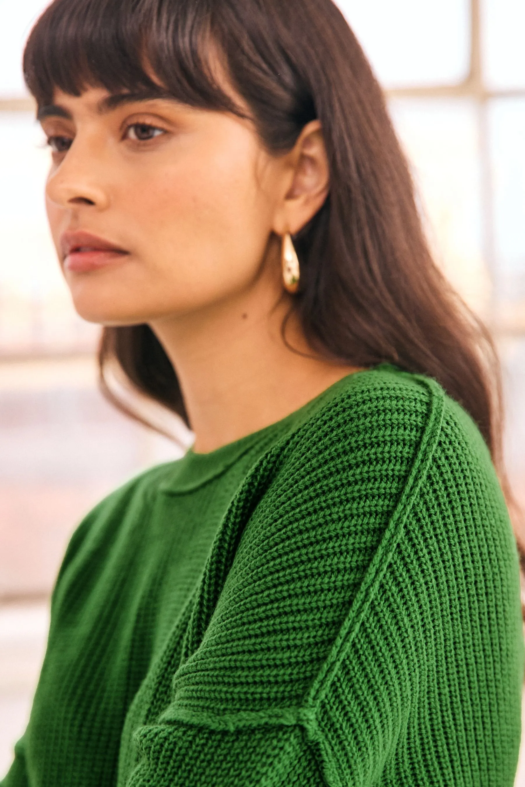 Cosy Crew Neck Longline Tunic Knitted Jumper    