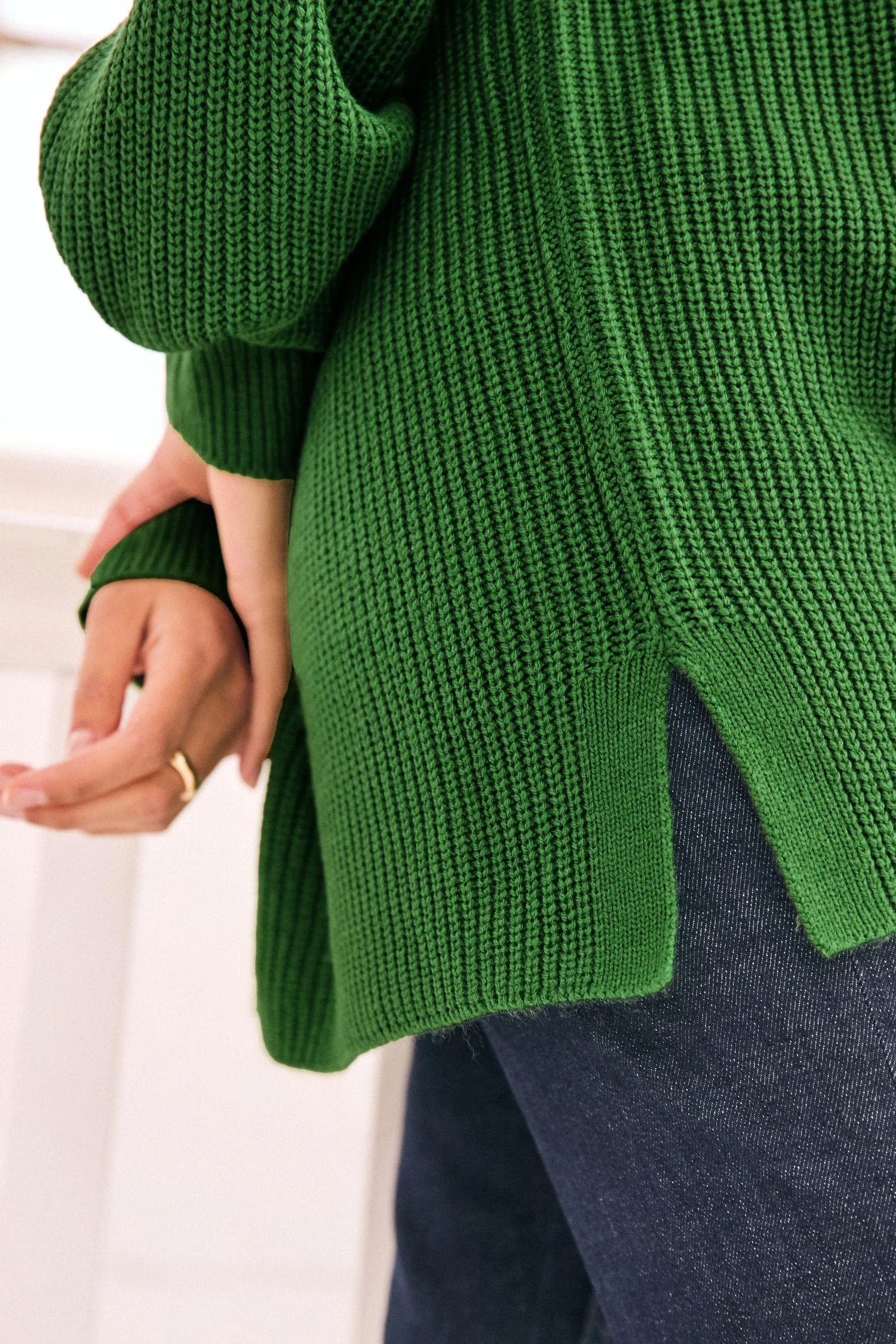 Cosy Crew Neck Longline Tunic Knitted Jumper    