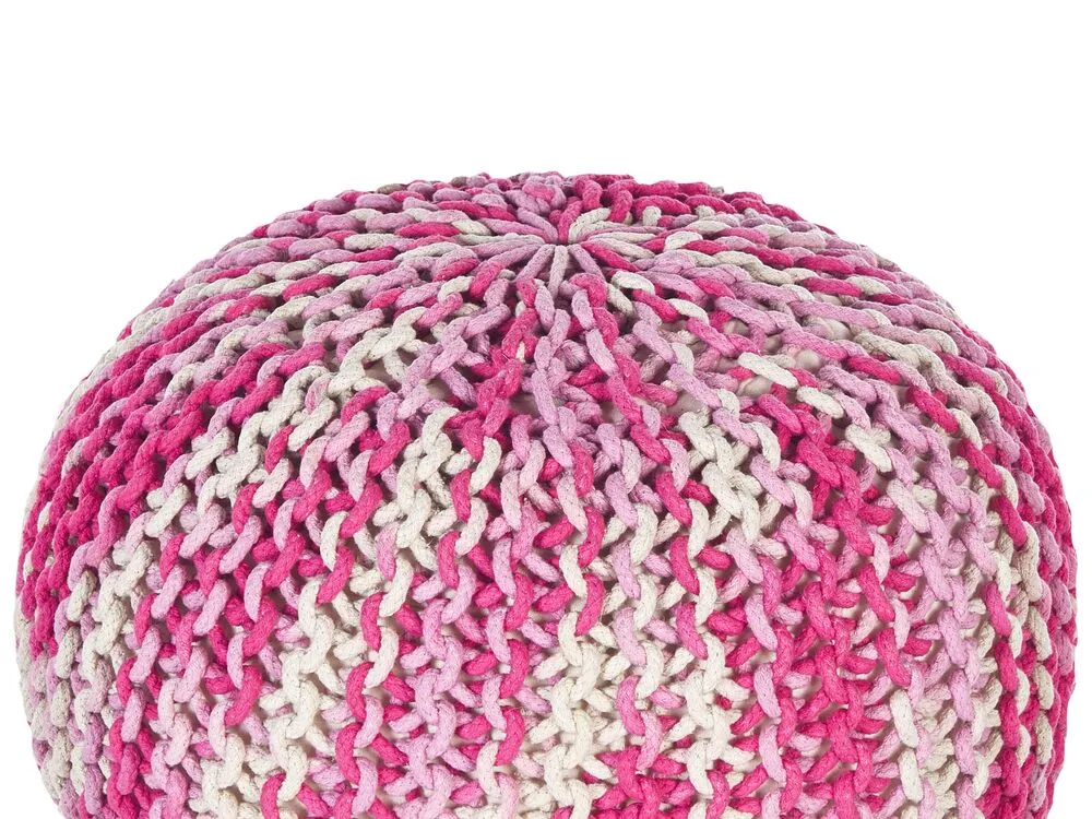 Cotton Knitted Pouffe 50 x 35 cm White and Pink CONRAD