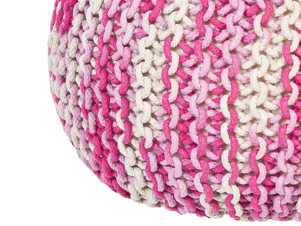Cotton Knitted Pouffe 50 x 35 cm White and Pink CONRAD