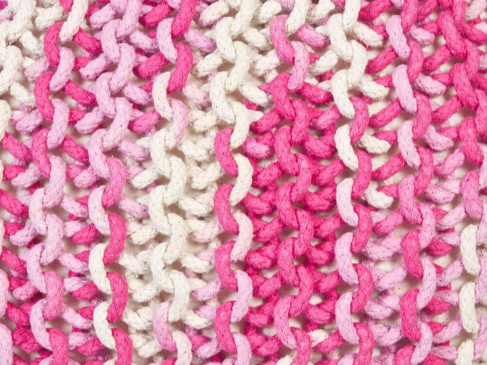 Cotton Knitted Pouffe 50 x 35 cm White and Pink CONRAD