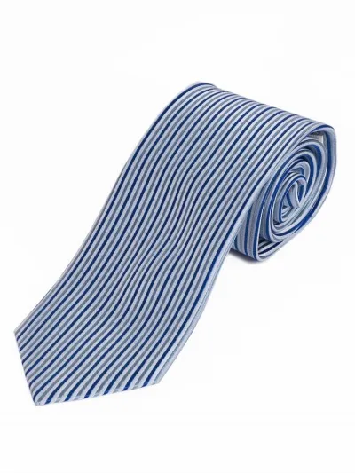 Cravatta Sevenfold a righe verticali bianco neve blu royal