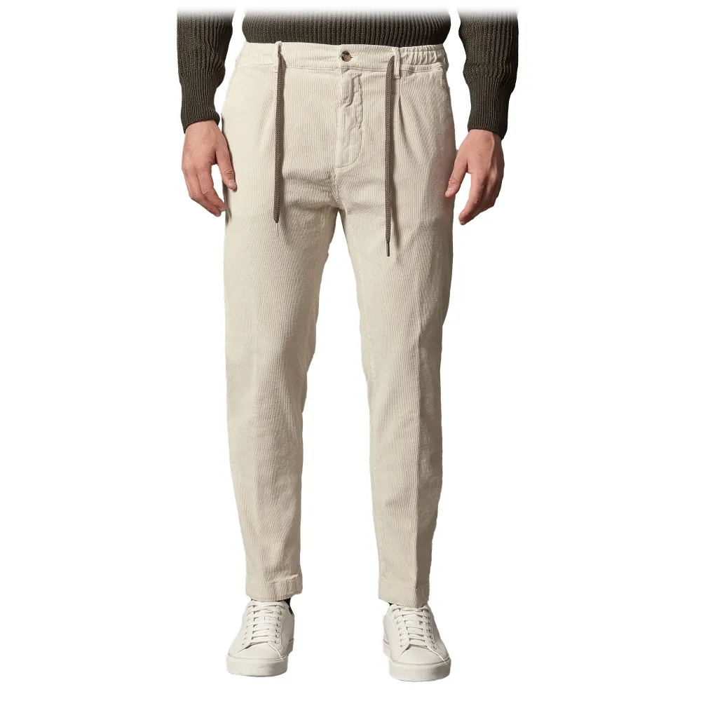 Cruna - Pantalone Mitte in Velluto a Coste - 610 - Bianco Corda - Handmade in Italy - Pantaloni di Alta Qualità Luxury