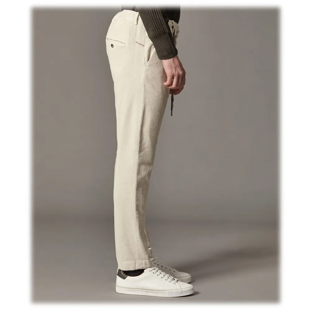 Cruna - Pantalone Mitte in Velluto a Coste - 610 - Bianco Corda - Handmade in Italy - Pantaloni di Alta Qualità Luxury