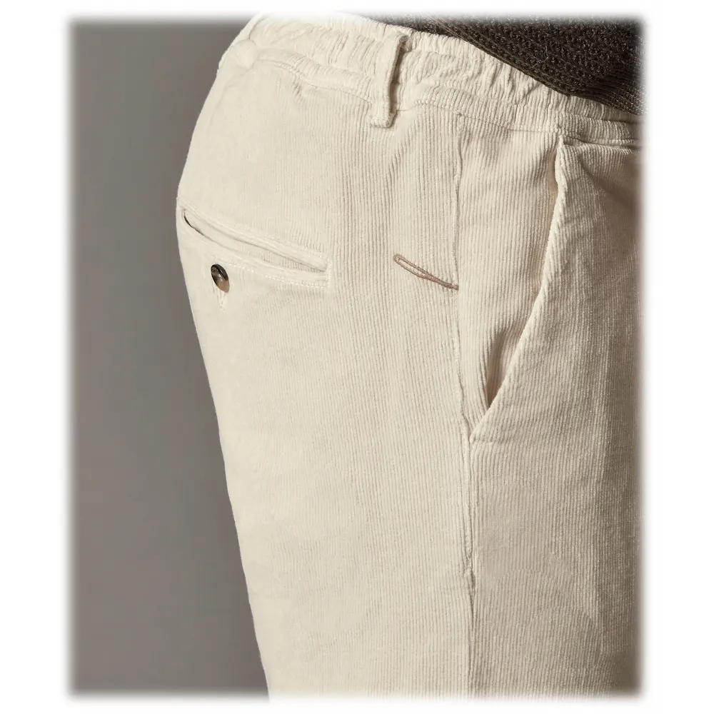 Cruna - Pantalone Mitte in Velluto a Coste - 610 - Bianco Corda - Handmade in Italy - Pantaloni di Alta Qualità Luxury