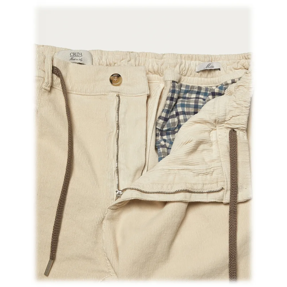 Cruna - Pantalone Mitte in Velluto a Coste - 610 - Bianco Corda - Handmade in Italy - Pantaloni di Alta Qualità Luxury