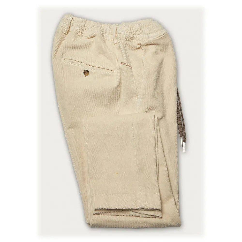 Cruna - Pantalone Mitte in Velluto a Coste - 610 - Bianco Corda - Handmade in Italy - Pantaloni di Alta Qualità Luxury