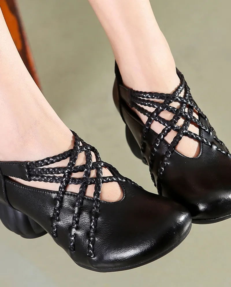 Di modo Degli Alti Talloni Delle Donne Scarpe Femminile del Cuoio Genuino Pompe 2022 Nuova Primavera Retro Punta Rotonda Da Cuci