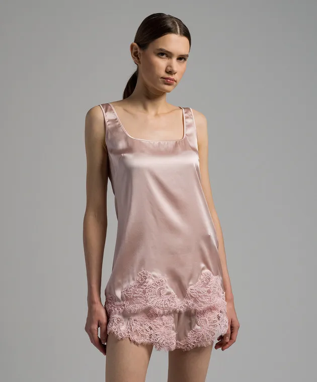 Ermanno Scervino Top del pigiama in seta rosa con pizzo D434L319RJK