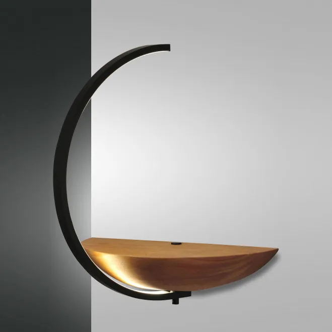 Fabas Luce Lampada da comodino a led con struttura in metallo e legno Roseg