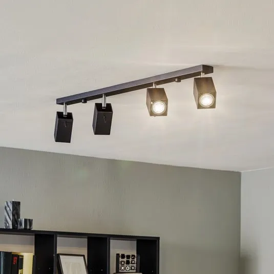 Faretto soffitto Square, nero, 4 luci lineare