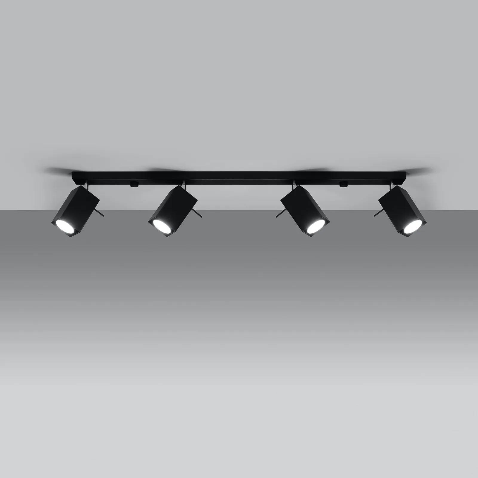 Faretto soffitto Square, nero, 4 luci lineare