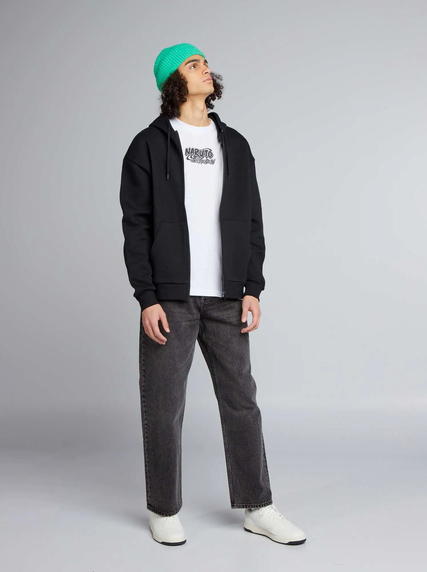 Felpa con zip e cappuccio - nero