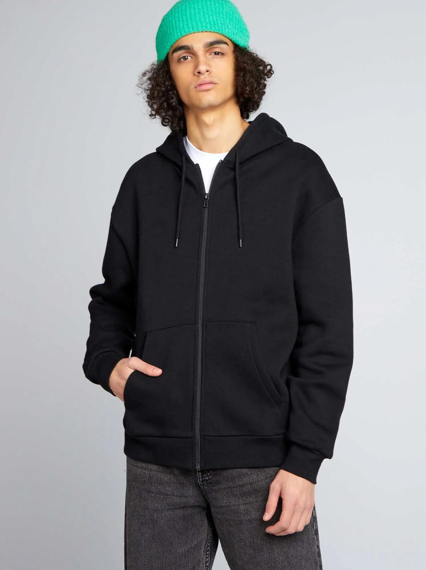 Felpa con zip e cappuccio - nero