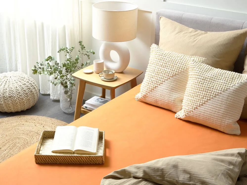 Fitted Sheet JANBU Cotton 160x200 cm Orange