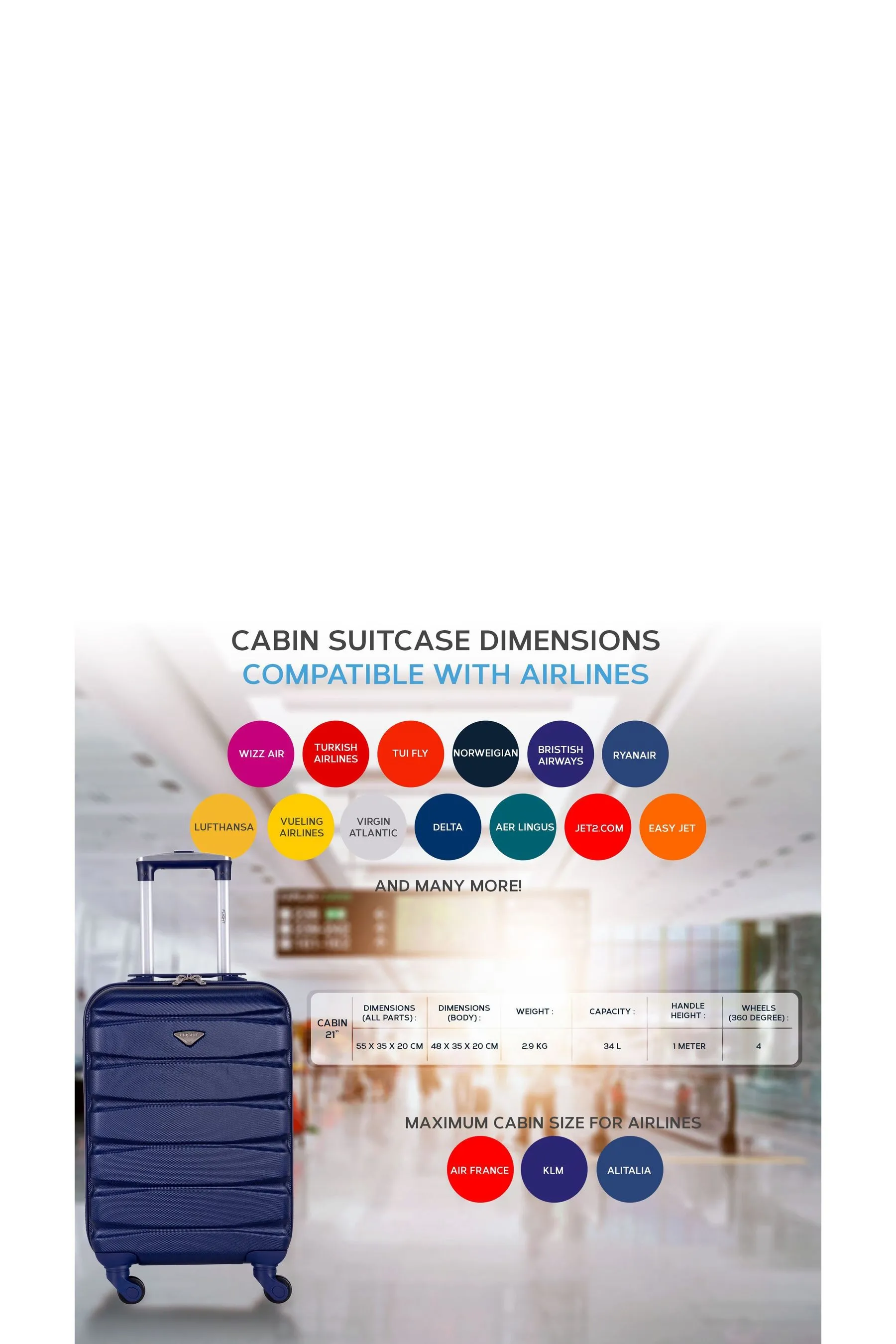 Flight Knight EasyJet Overhead 55x35x20cm Hard Shell Cabin Carry On Case Suitcase Set Of 2