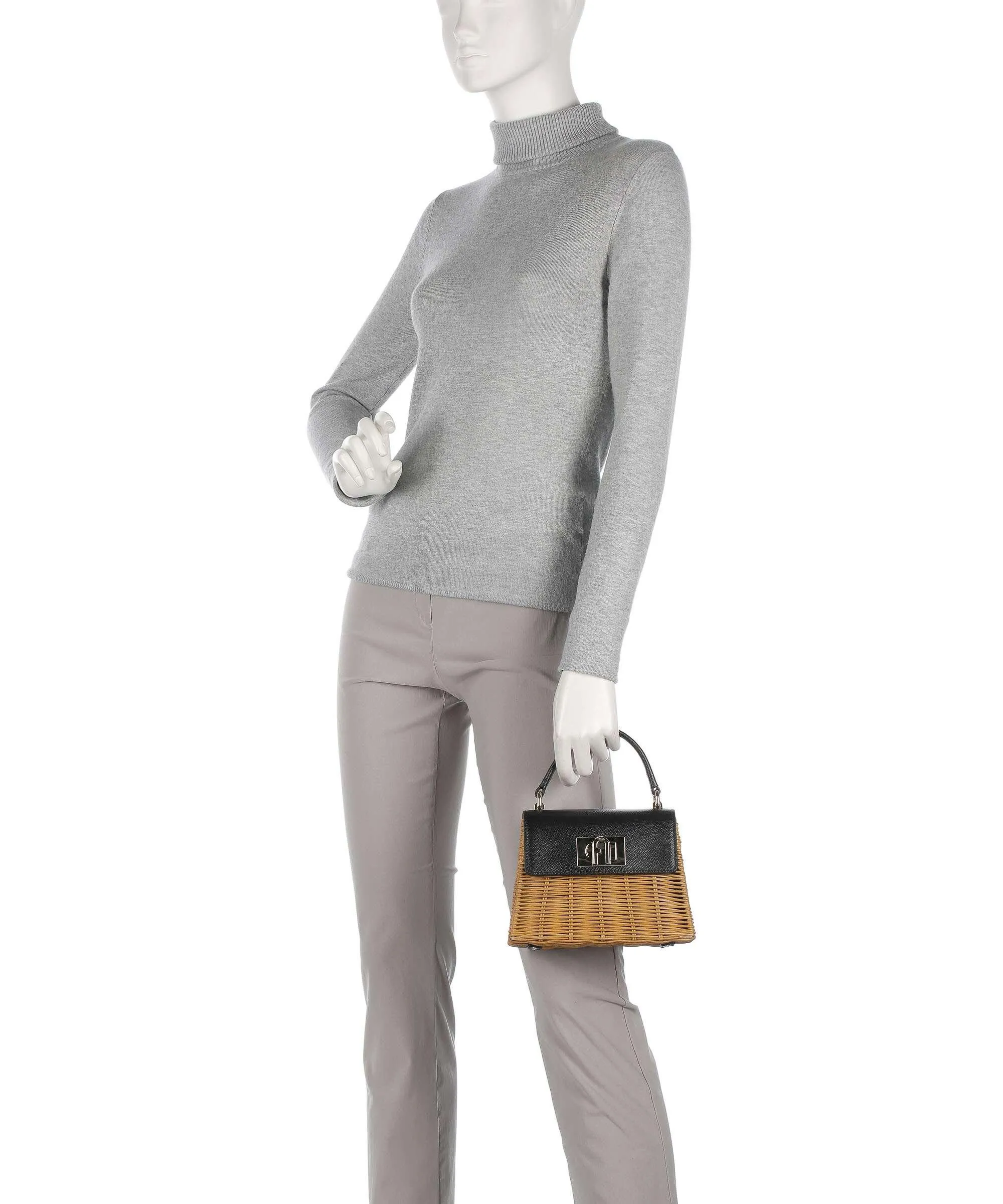  Furla 1927 Mini Borsa a tracolla rattan, pelle granulata nero  