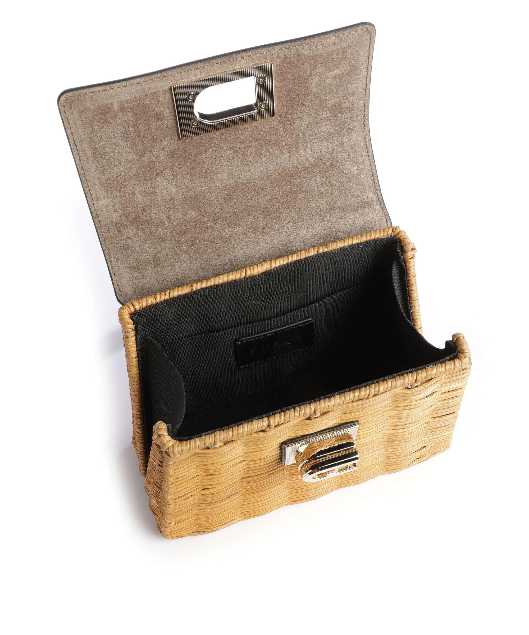  Furla 1927 Mini Borsa a tracolla rattan, pelle granulata nero  