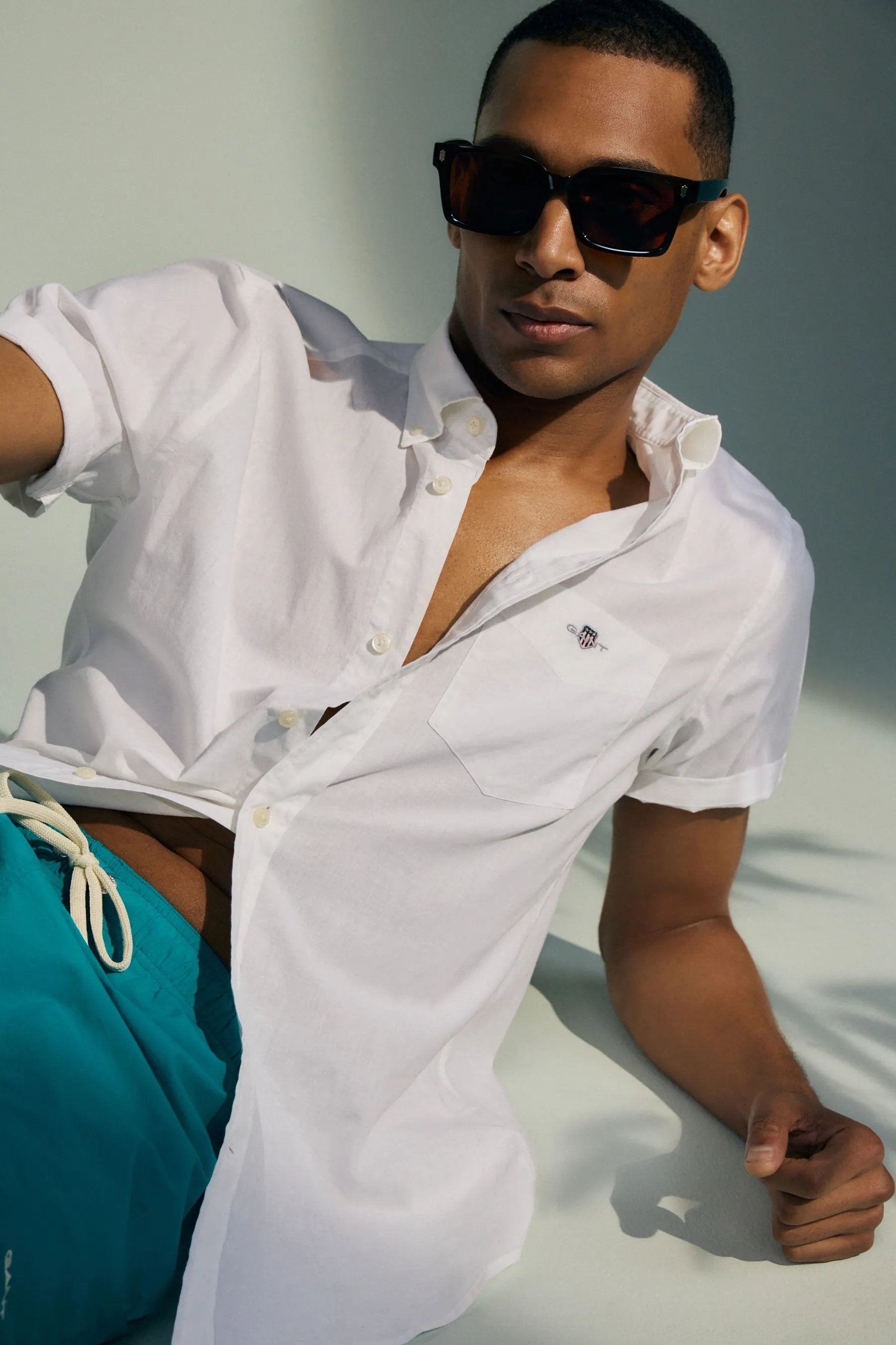 GANT regular  - Camicia in Manica corta di cotone e lino