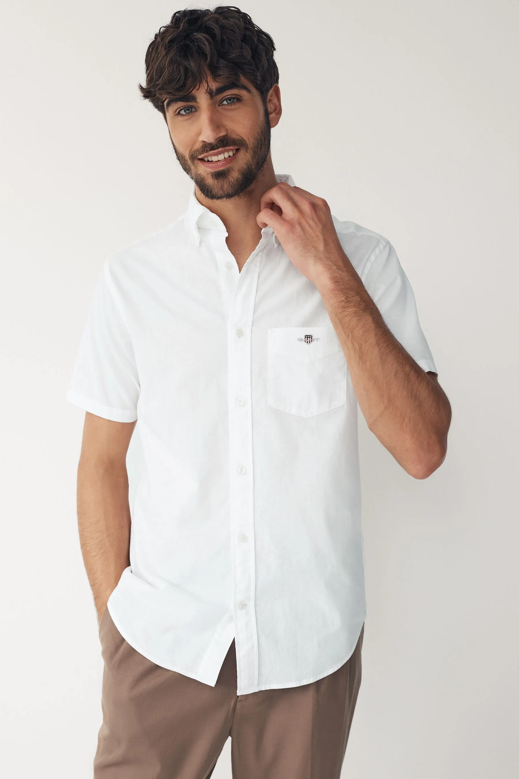 GANT regular  - Camicia in Manica corta di cotone e lino