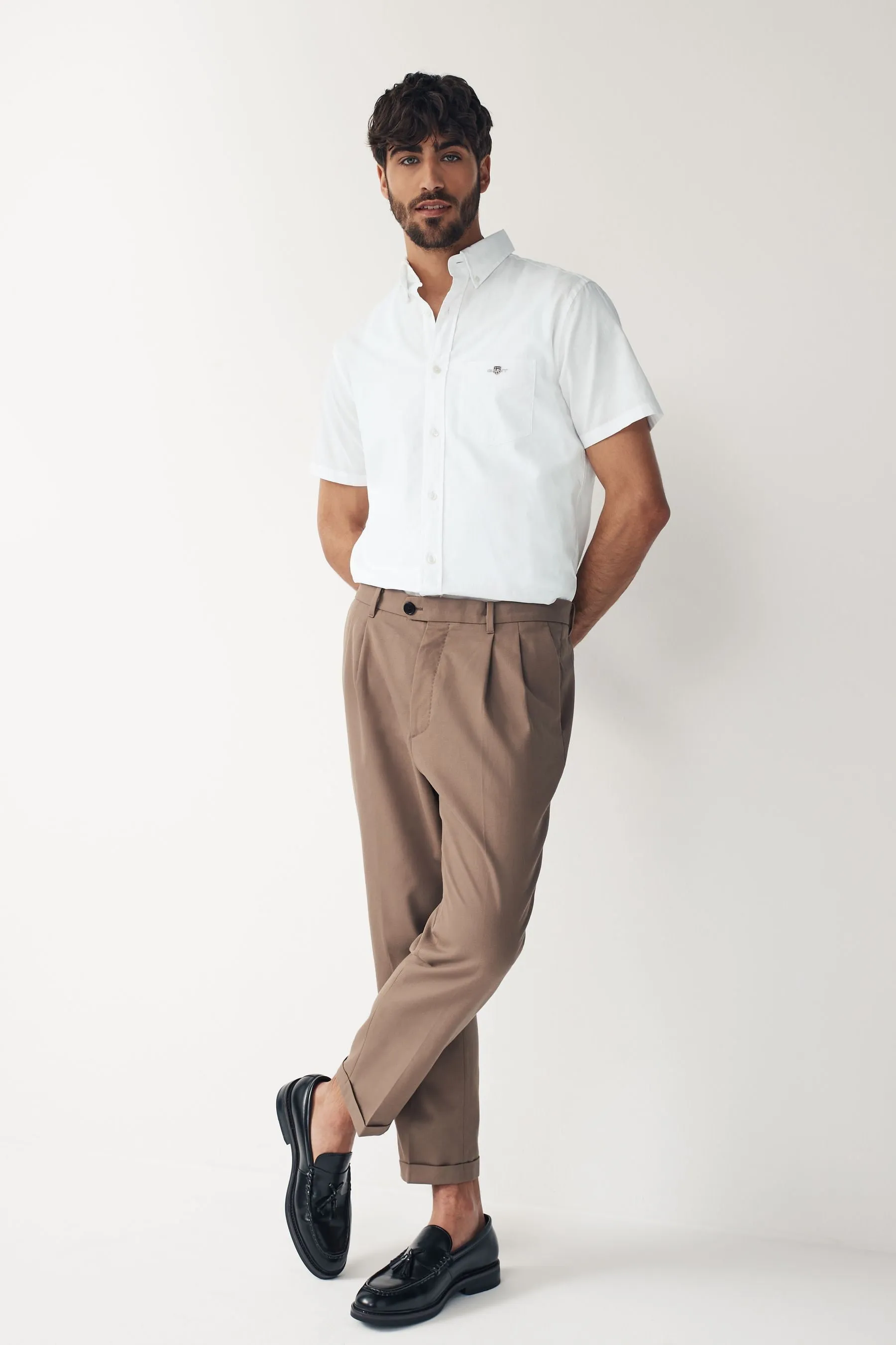 GANT regular  - Camicia in Manica corta di cotone e lino