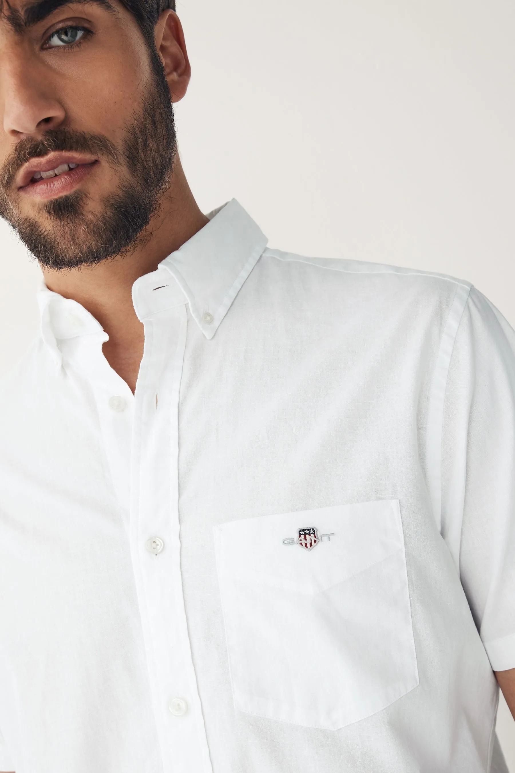 GANT regular  - Camicia in Manica corta di cotone e lino