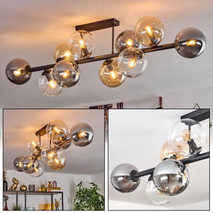 Gastor Plafoniera, Lampada a sfera Ambrato, Chiaro, Grigio fumo, 10-Luci